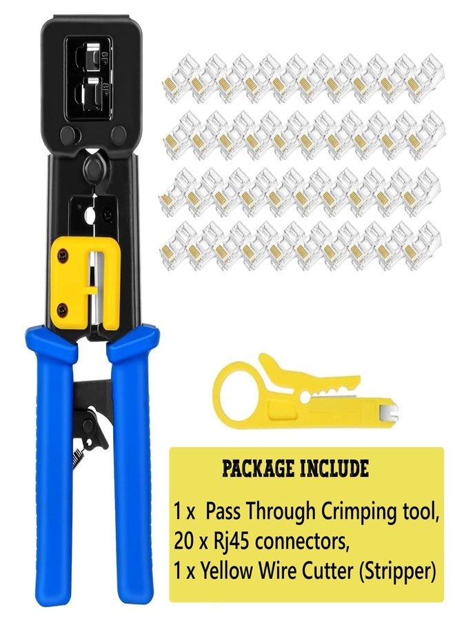 MESHIV مجموعة أدوات تجعيد الأسلاك RJ45 من Meshiv، تتضمن أداة تجعيد الأسلاك RJ45، و20 قطعة من موصلات RJ45 Cat6، وأداة تجريد وقطع الأسلاك (أداة تجعيد 3 في 1 - أزرق). - Image 3